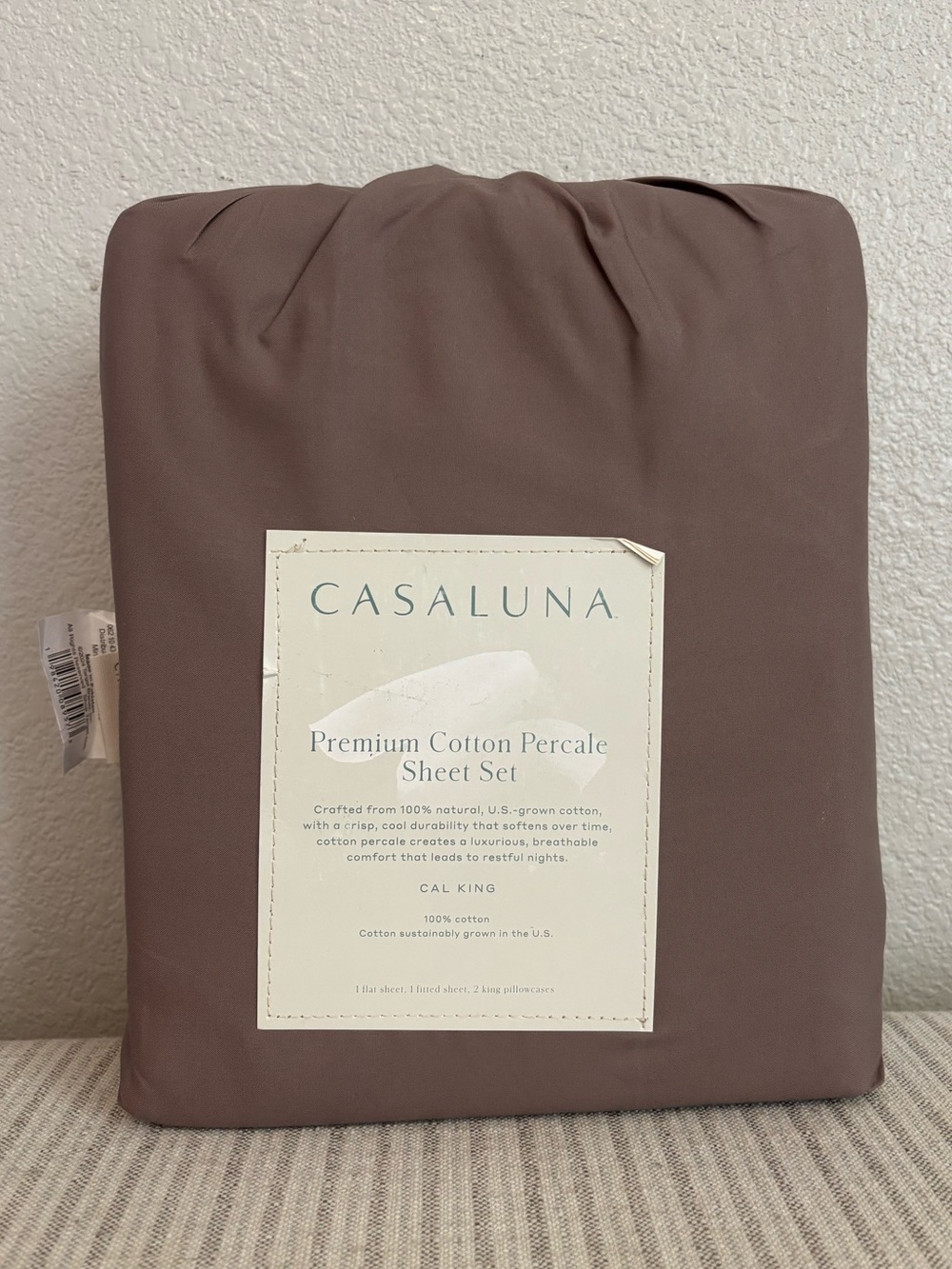 NWT California King 400 Thread Count Percale Sheet Set Fig Brown - Casaluna